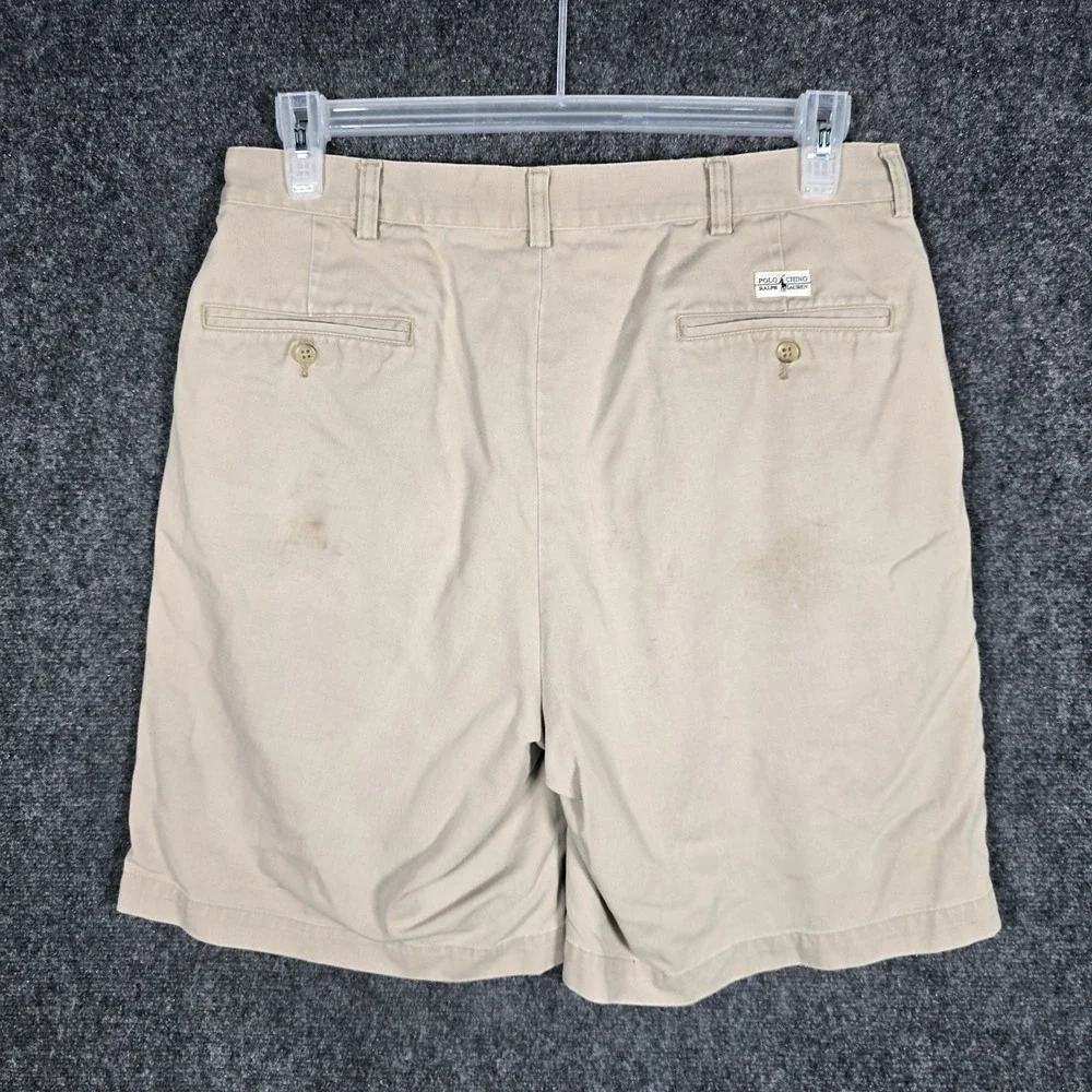 Vintage Polo Ralph Lauren Tyler Shorts Mens 34 Beige Short Pleated Cotton Preppy